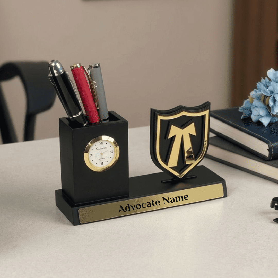 Customized Advocate Desk Organizer Gift with Clock